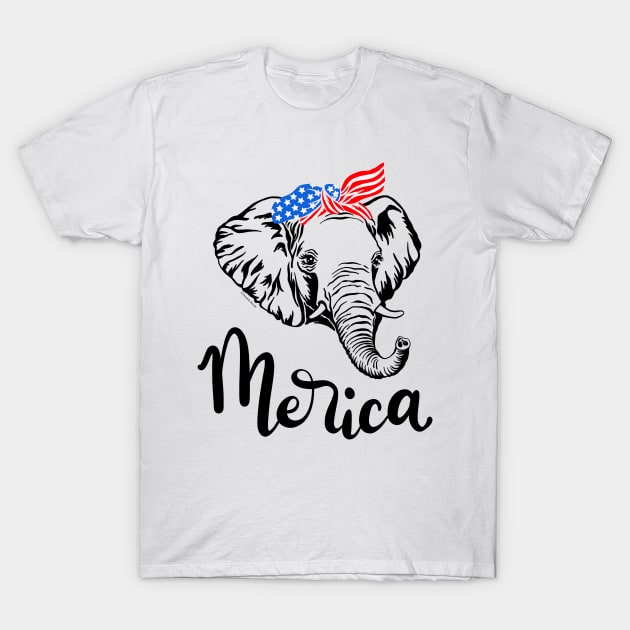 Merica American Republican Patriotic Elephant USA Flag Bandana T-Shirt by DoubleBrush